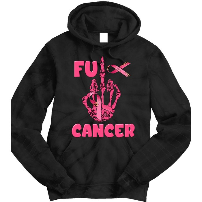 Breast Cancer Awareness Fu Cancer Skeleton Middle Finger Pink Ribbon Tie Dye Hoodie