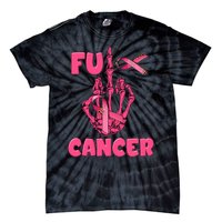 Breast Cancer Awareness Fu Cancer Skeleton Middle Finger Pink Ribbon Tie-Dye T-Shirt