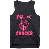 Breast Cancer Awareness Fu Cancer Skeleton Middle Finger Pink Ribbon Tank Top