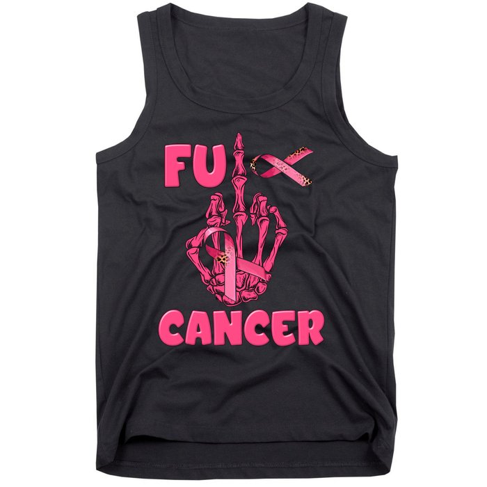 Breast Cancer Awareness Fu Cancer Skeleton Middle Finger Pink Ribbon Tank Top