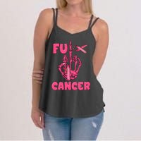 Breast Cancer Awareness Fu Cancer Skeleton Middle Finger Pink Ribbon Women's Strappy Tank