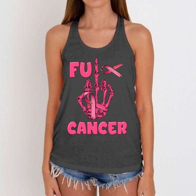 Breast Cancer Awareness Fu Cancer Skeleton Middle Finger Pink Ribbon Women's Knotted Racerback Tank