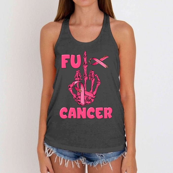 Breast Cancer Awareness Fu Cancer Skeleton Middle Finger Pink Ribbon Women's Knotted Racerback Tank