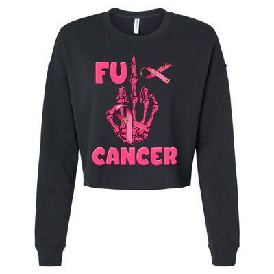 Breast Cancer Awareness Fu Cancer Skeleton Middle Finger Pink Ribbon Cropped Pullover Crew