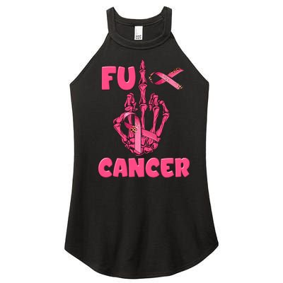 Breast Cancer Awareness Fu Cancer Skeleton Middle Finger Pink Ribbon Women's Perfect Tri Rocker Tank