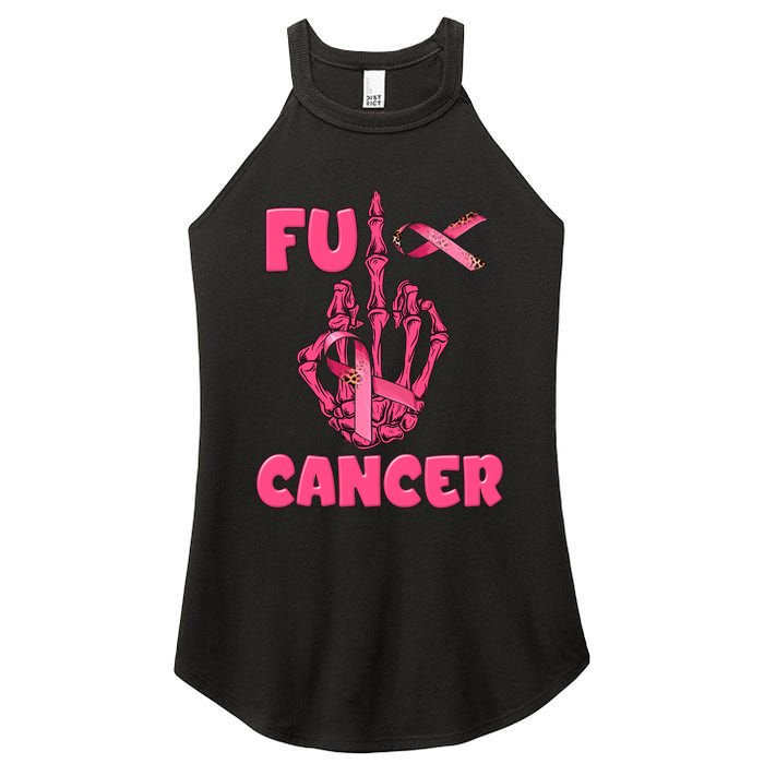 Breast Cancer Awareness Fu Cancer Skeleton Middle Finger Pink Ribbon Women's Perfect Tri Rocker Tank