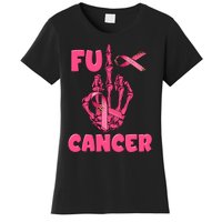 Breast Cancer Awareness Fu Cancer Skeleton Middle Finger Pink Ribbon Women's T-Shirt