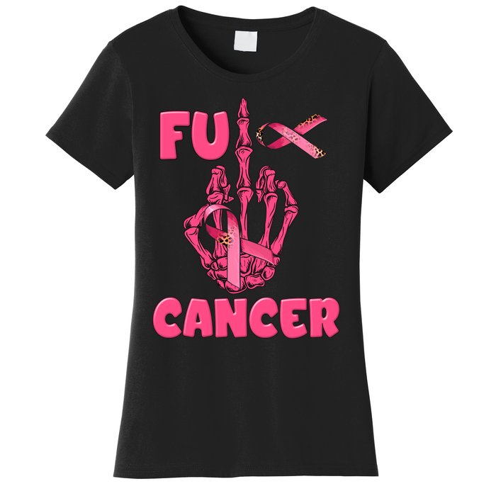 Breast Cancer Awareness Fu Cancer Skeleton Middle Finger Pink Ribbon Women's T-Shirt