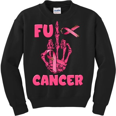 Breast Cancer Awareness Fu Cancer Skeleton Middle Finger Pink Ribbon Kids Sweatshirt