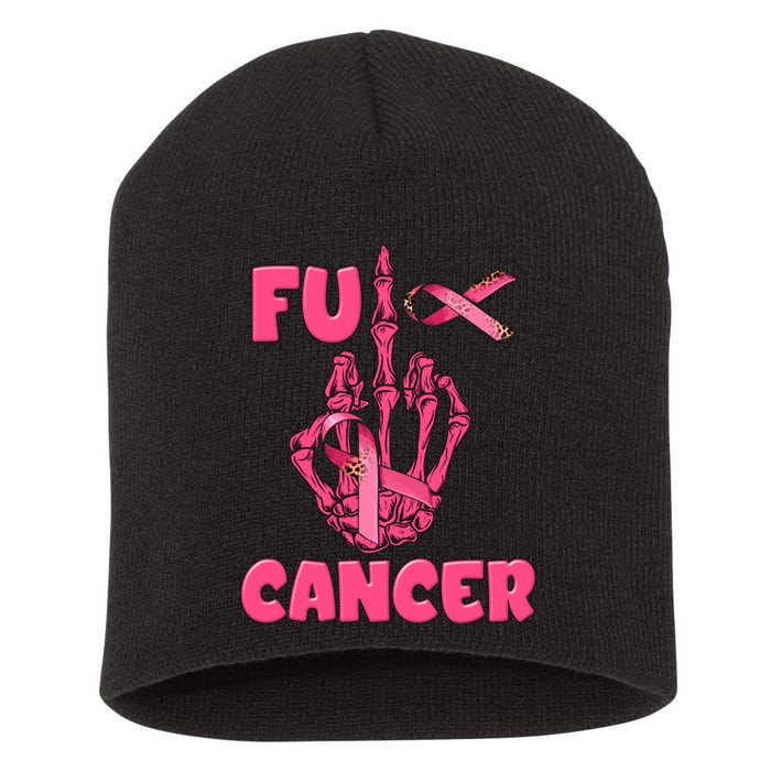 Breast Cancer Awareness Fu Cancer Skeleton Middle Finger Pink Ribbon Short Acrylic Beanie