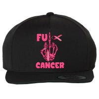 Breast Cancer Awareness Fu Cancer Skeleton Middle Finger Pink Ribbon Wool Snapback Cap