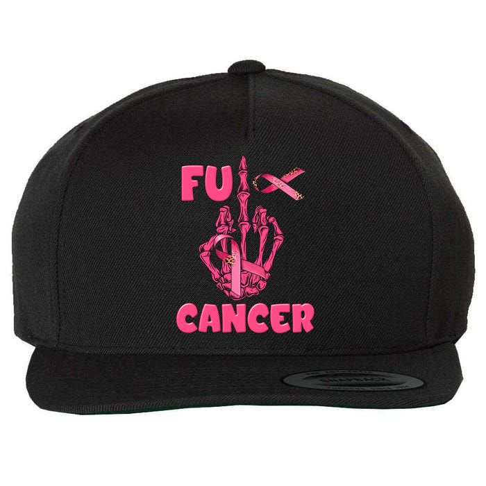 Breast Cancer Awareness Fu Cancer Skeleton Middle Finger Pink Ribbon Wool Snapback Cap