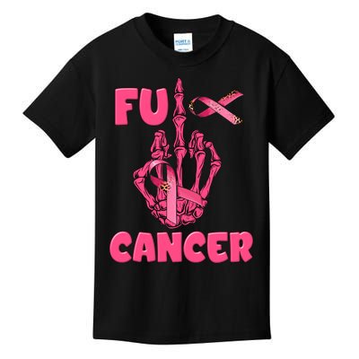 Breast Cancer Awareness Fu Cancer Skeleton Middle Finger Pink Ribbon Kids T-Shirt