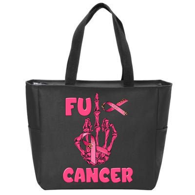 Breast Cancer Awareness Fu Cancer Skeleton Middle Finger Pink Ribbon Zip Tote Bag