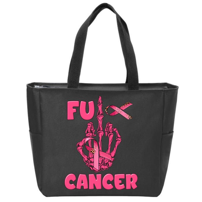 Breast Cancer Awareness Fu Cancer Skeleton Middle Finger Pink Ribbon Zip Tote Bag