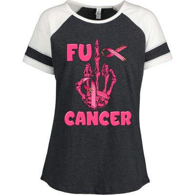 Breast Cancer Awareness Fu Cancer Skeleton Middle Finger Pink Ribbon Enza Ladies Jersey Colorblock Tee