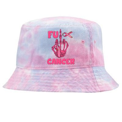 Breast Cancer Awareness Fu Cancer Skeleton Middle Finger Pink Ribbon Tie-Dyed Bucket Hat