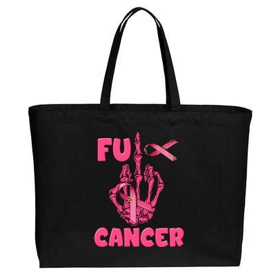 Breast Cancer Awareness Fu Cancer Skeleton Middle Finger Pink Ribbon Cotton Canvas Jumbo Tote