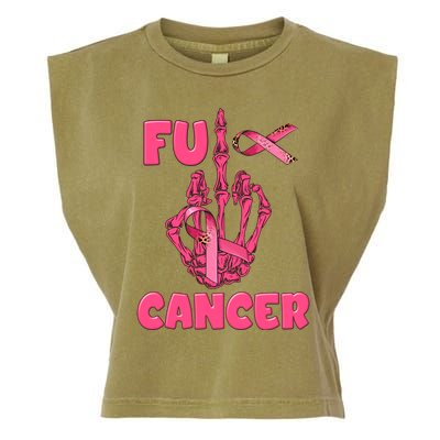 Breast Cancer Awareness Fu Cancer Skeleton Middle Finger Pink Ribbon Garment-Dyed Women's Muscle Tee