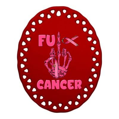 Breast Cancer Awareness Fu Cancer Skeleton Middle Finger Pink Ribbon Ceramic Oval Ornament