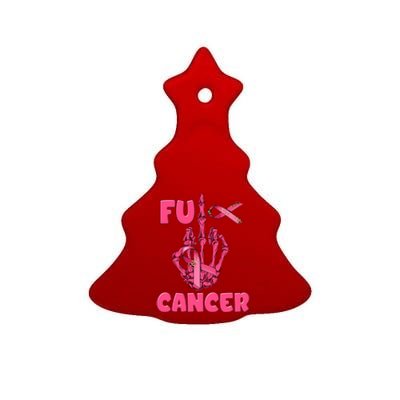 Breast Cancer Awareness Fu Cancer Skeleton Middle Finger Pink Ribbon Ceramic Tree Ornament