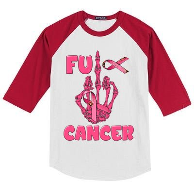 Breast Cancer Awareness Fu Cancer Skeleton Middle Finger Pink Ribbon Kids Colorblock Raglan Jersey