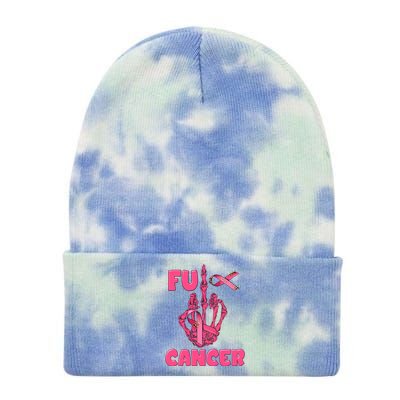 Breast Cancer Awareness Fu Cancer Skeleton Middle Finger Pink Ribbon Tie Dye 12in Knit Beanie