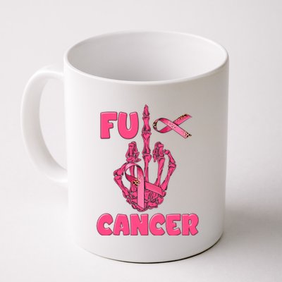 Breast Cancer Awareness Fu Cancer Skeleton Middle Finger Pink Ribbon Coffee Mug