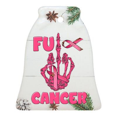 Breast Cancer Awareness Fu Cancer Skeleton Middle Finger Pink Ribbon Ceramic Bell Ornament