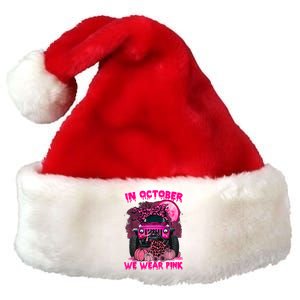 Breast Cancer Awareness In October We Wear Ribbon Truck Gift Premium Christmas Santa Hat