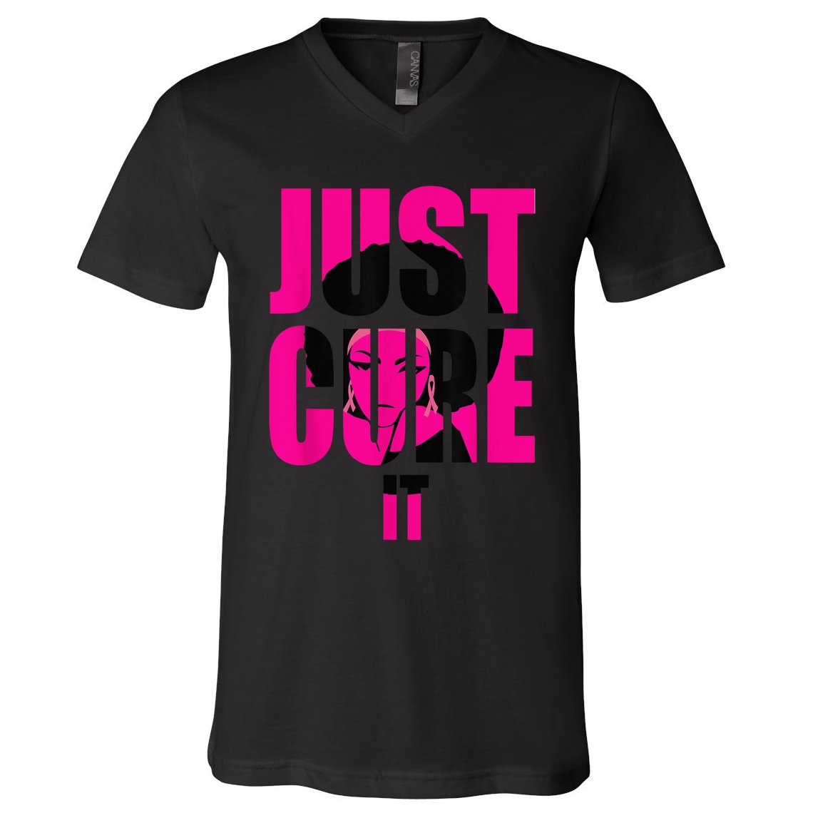 Breast Cancer Awareness Shirt Just Cure It Pink Ribbon Tee V-Neck T-Shirt