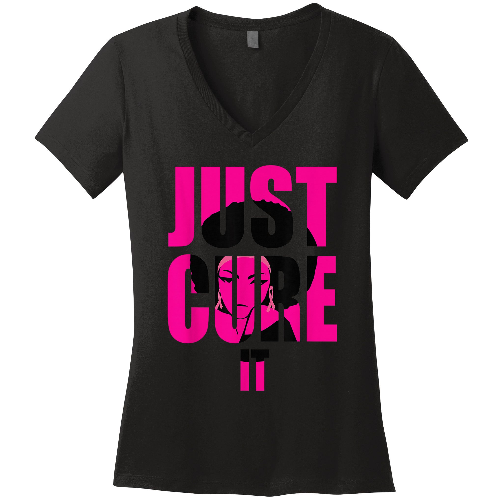 Breast Cancer Awareness Shirt Just Cure It Pink Ribbon Tee Women's V-Neck T-Shirt