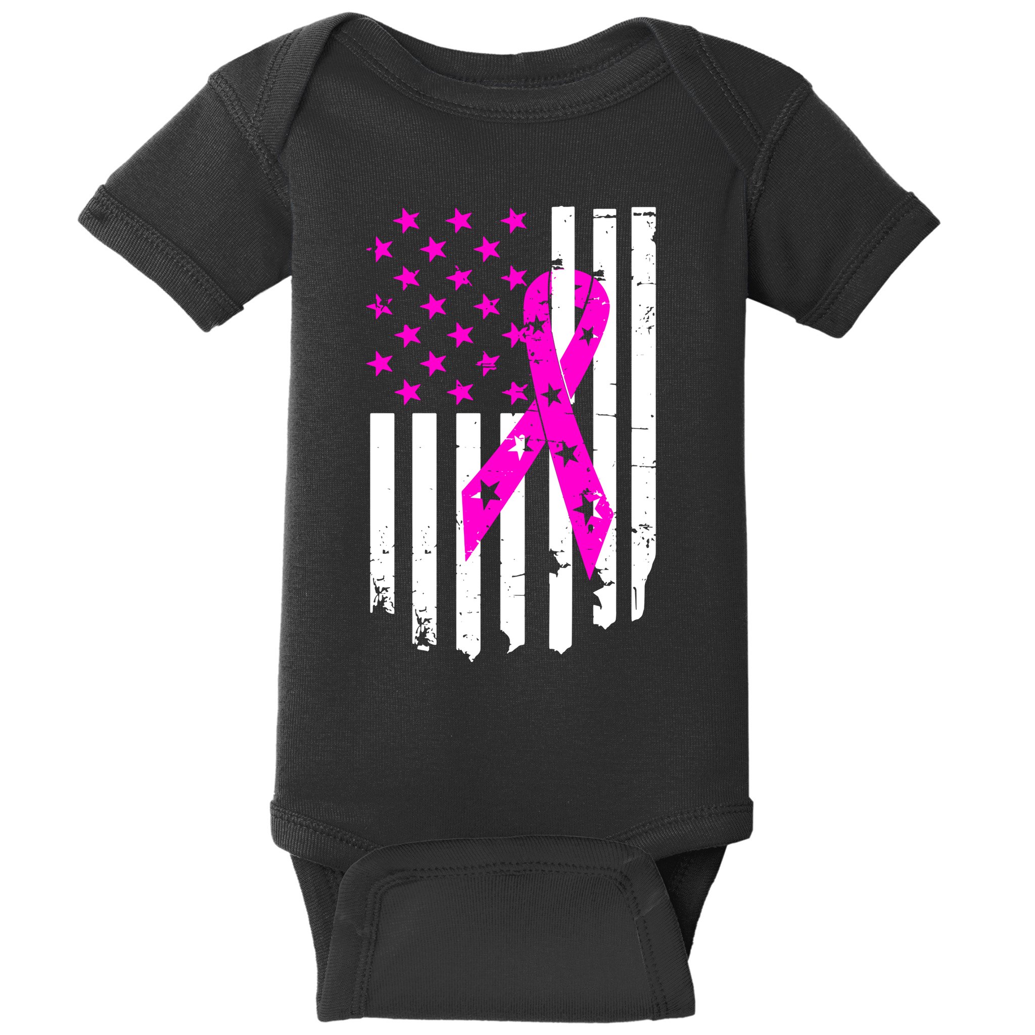 Breast Cancer Awareness Ribbon American Flag Baby Bodysuit