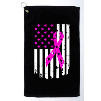 Breast Cancer Awareness Ribbon American Flag Golf Towel