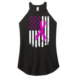 Breast Cancer Awareness Ribbon American Flag Women’s Perfect Tri Rocker Tank