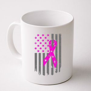 Breast Cancer Awareness Ribbon American Flag Coffee Mug