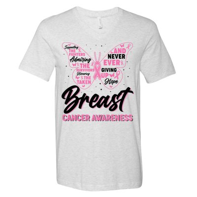 Breast Cancer Awareness Butterfly V-Neck T-Shirt