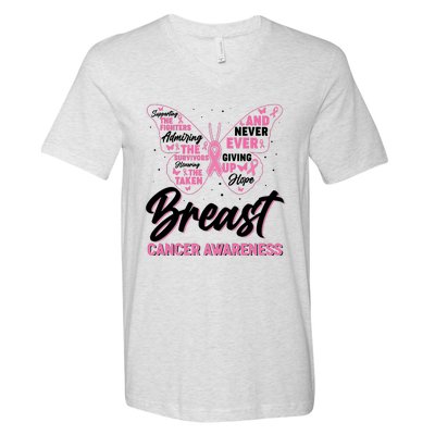 Breast Cancer Awareness Butterfly V-Neck T-Shirt