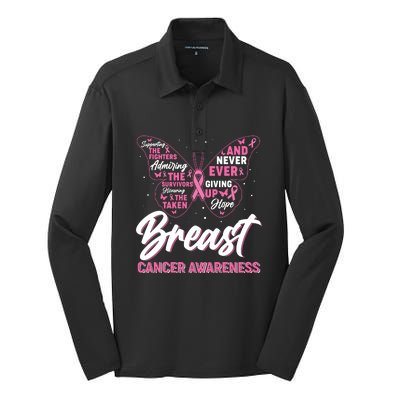 Breast Cancer Awareness Butterfly Silk Touch Performance Long Sleeve Polo