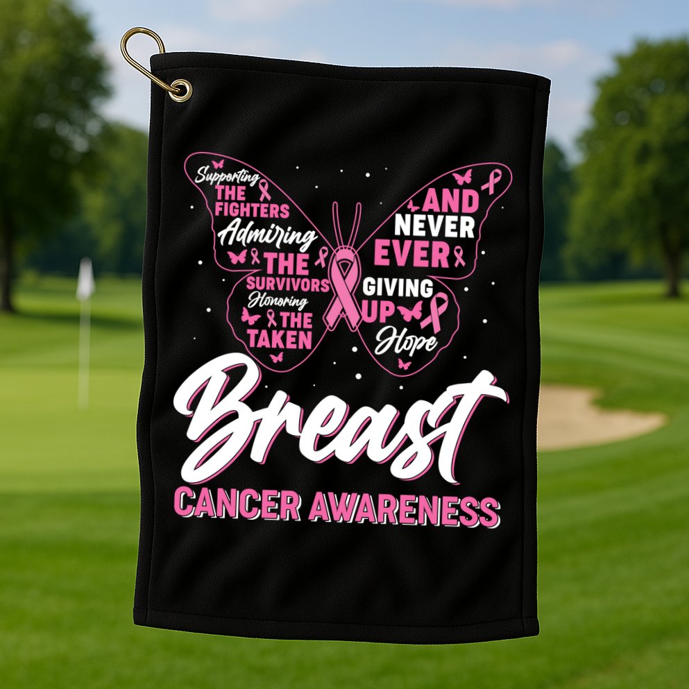 Breast Cancer Awareness Butterfly Golf Towel