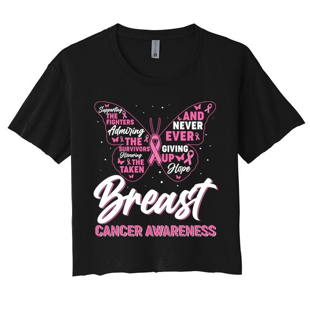 Breast Cancer Awareness Butterfly Crop Top