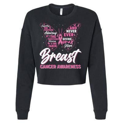 Breast Cancer Awareness Butterfly Cropped Pullover Crew