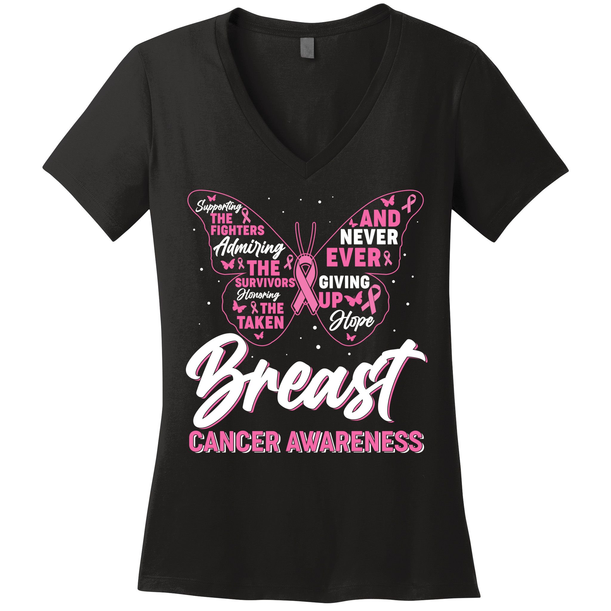 Breast Cancer Awareness Butterfly Women's V-Neck T-Shirt