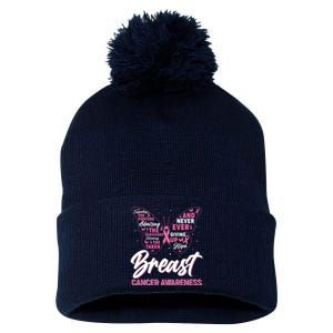 Breast Cancer Awareness Butterfly Pom Pom 12in Knit Beanie