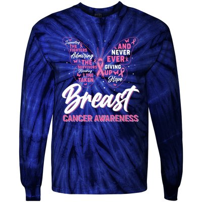 Breast Cancer Awareness Butterfly Tie-Dye Long Sleeve Shirt