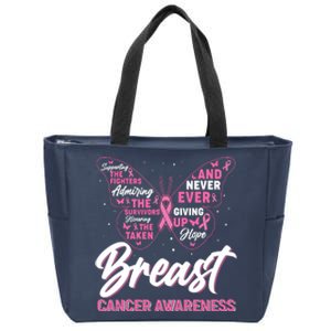 Breast Cancer Awareness Butterfly Zip Tote Bag