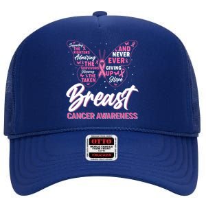 Breast Cancer Awareness Butterfly High Crown Mesh Back Trucker Hat