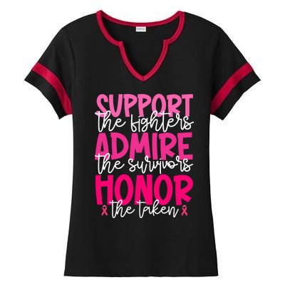 Breast Cancer Awareness Support Admire Honor Ribbon Ladies Halftime Notch Neck Tee