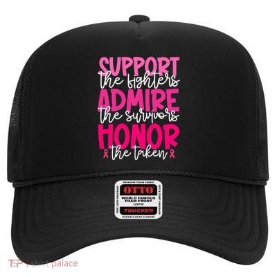 Breast Cancer Awareness Support Admire Honor Ribbon High Crown Mesh Back Trucker Hat