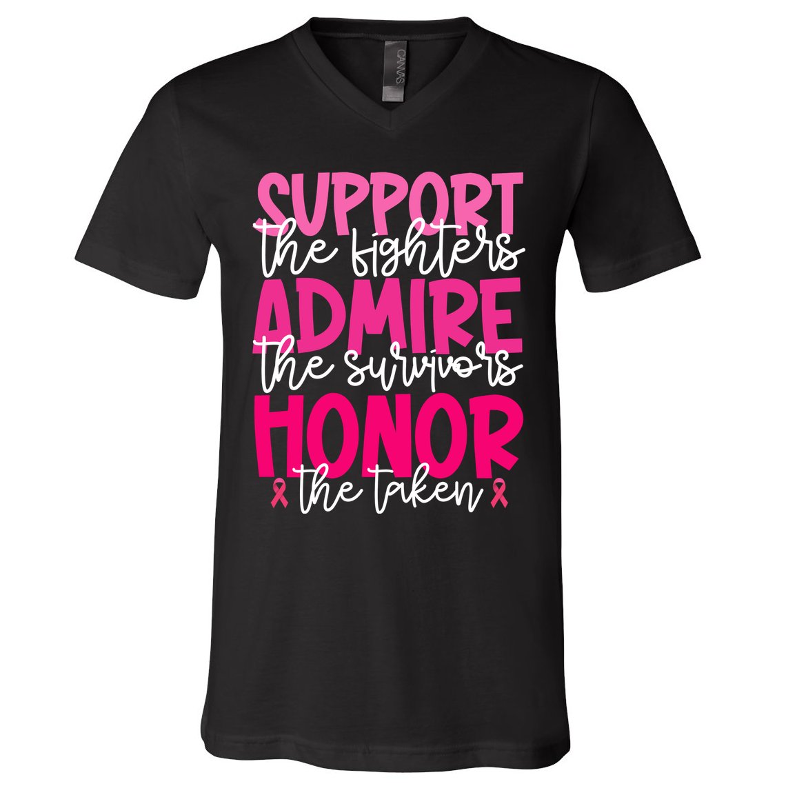 Breast Cancer Awareness Support Admire Honor Ribbon V-Neck T-Shirt